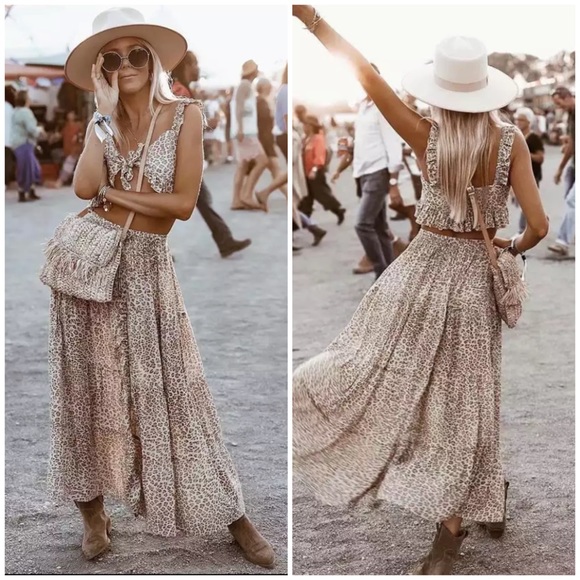 Dresses & Skirts - SOLD OUT Bohemian Gypsy Leopard Tiered Ruched Maxi Skirt